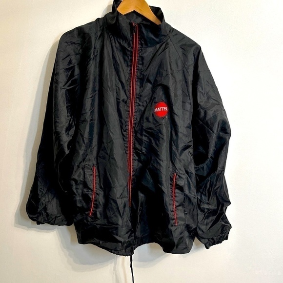 RARE Vintage Mattel Toys Jacket Windbreaker Zip Up Black & Red Large/extra Large - Picture 1 of 12